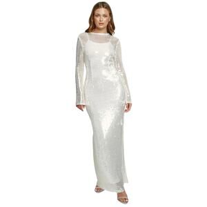 Rare London White Sequin Long Sleeve Maxi Dress, Women's Size 4